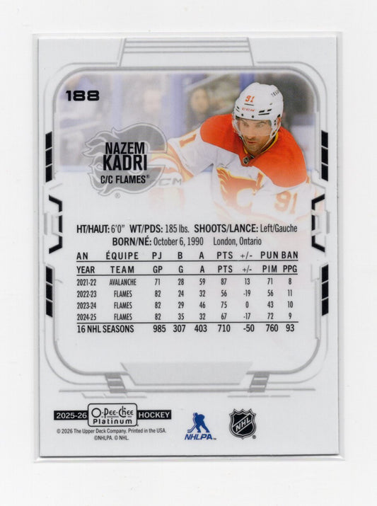 2025-26 O-Pee-Chee Platinum Nazem Kadri Card Calgary Flames #188