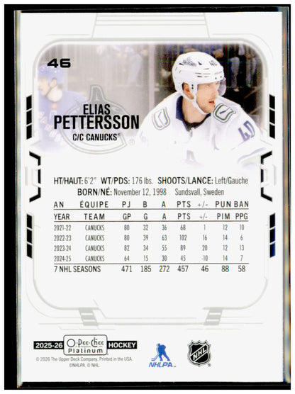 2025-26 O-Pee-Chee Platinum Elias Pettersson Card Vancouver Canucks #46