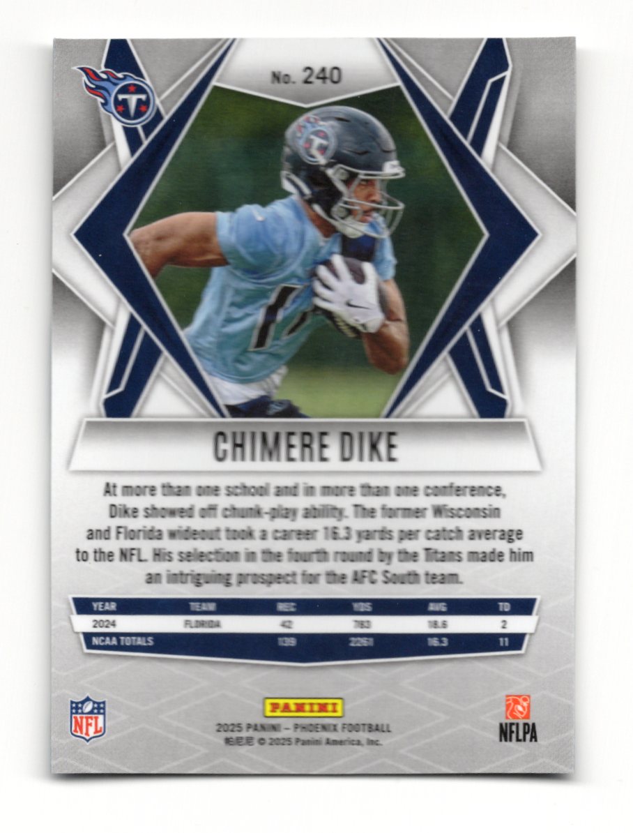 2025 Panini Phoenix Chimere Dike Card RC Tennessee Titans #240