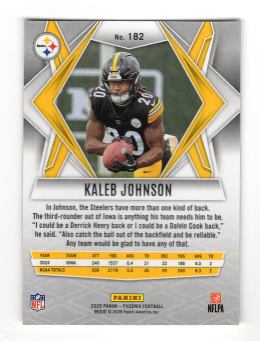 2025 Panini Phoenix Kaleb Johnson Card RC Pittsburgh Steelers #182