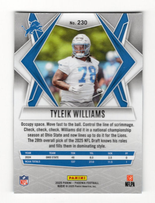 2025 Panini Phoenix Tyleik Williams Card Silver Prizm RC Detroit Lions #230