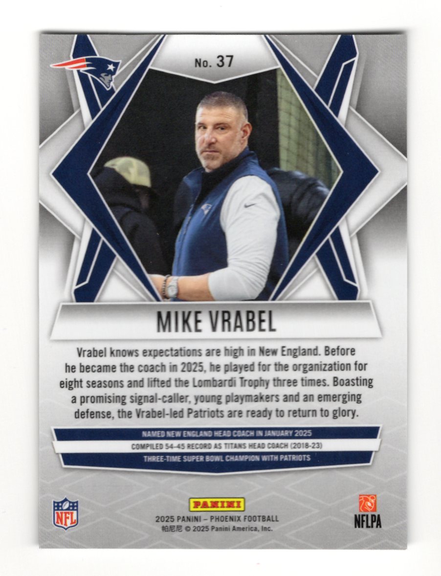 2025 Panini Phoenix Mike Vrabel Card Silver Prizm New England Patriots #37