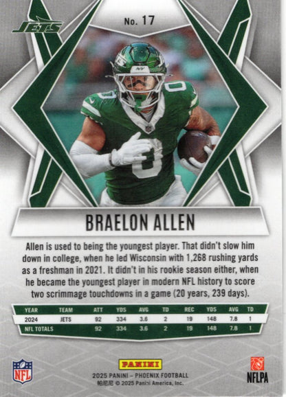 2025 Panini Phoenix Braelon Allen Card New York Jets #17