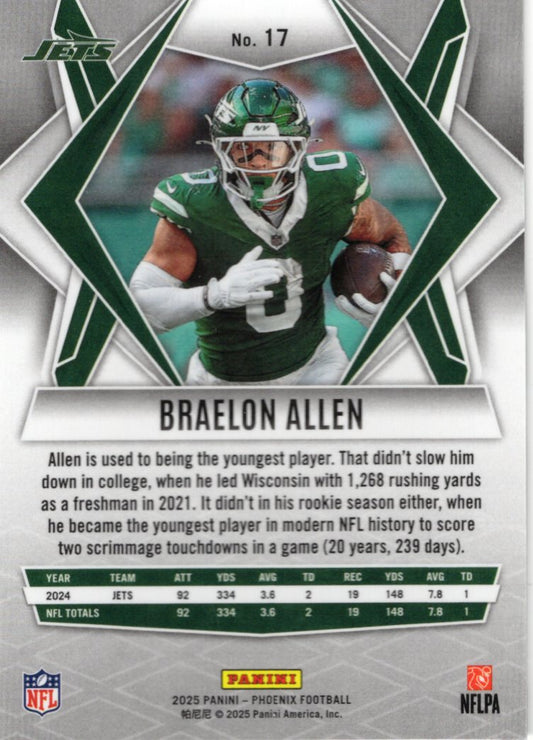 2025 Panini Phoenix Braelon Allen Card New York Jets #17