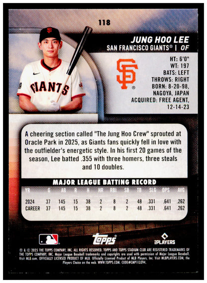 2025 Stadium Club Jung Hoo Lee Card San Francisco Giants #118