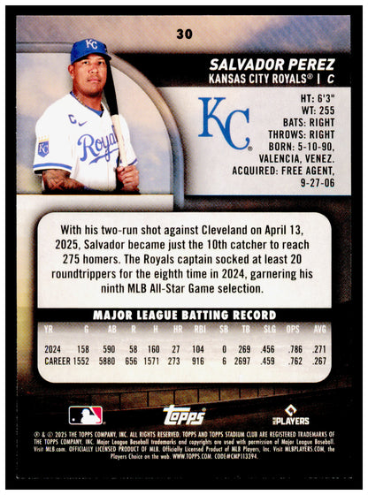 2025 Stadium Club Salvador Perez Card Kansas City Royals #30