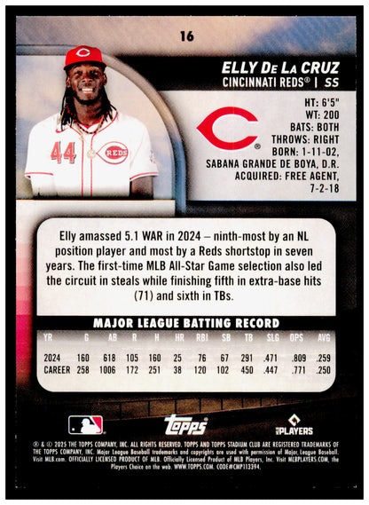 2025 Stadium Club Elly De La Cruz Card Cincinnati Reds #16