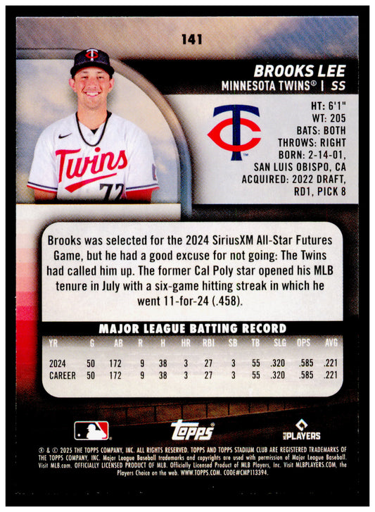 2025 Stadium Club Brooks Lee Card RC Minnesota Twins #141