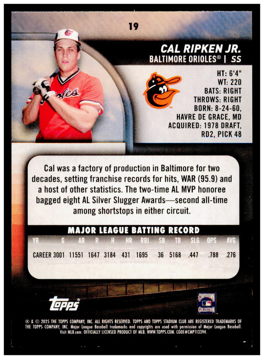 2025 Stadium Club Cal Ripken Jr. Card Baltimore Orioles #19