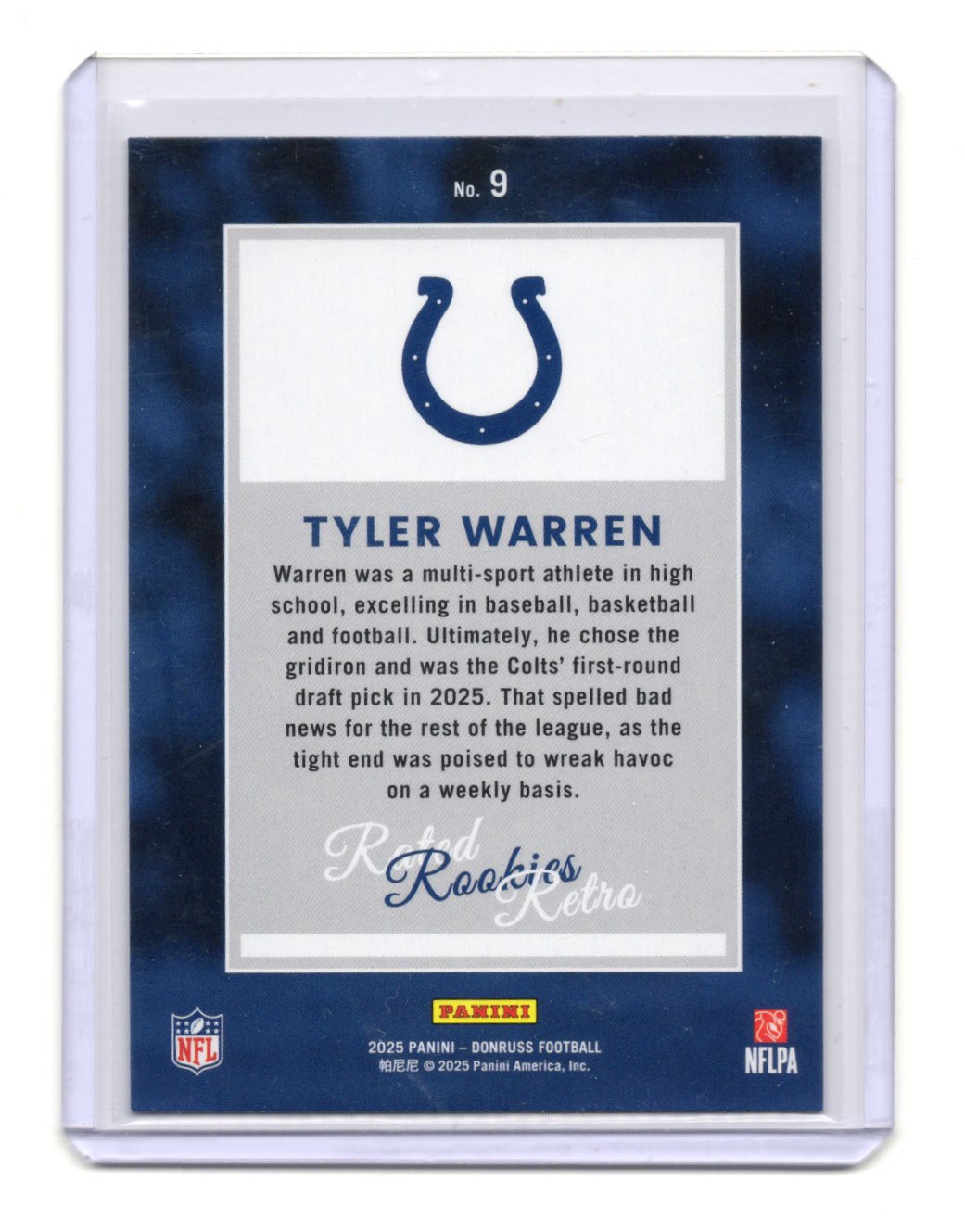 2025 Donruss Tyler Warren Card Rated Rookies Retro Indianapolis Colts #9