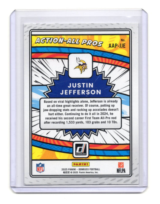 2025 Donruss Justin Jefferson Card Action-All Pros Minnesota Vikings #AAP-JJE