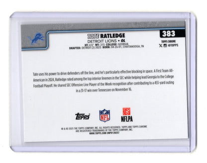 2025 Topps Chrome Tate Ratledge Card RC Detroit Lions #383