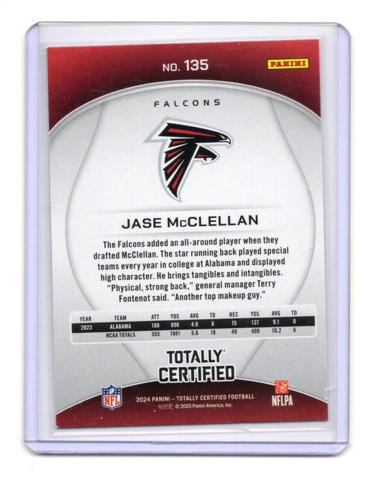 2024 Panini Totally Certified Jase McClellan Card RC Atlanta Falcons #135