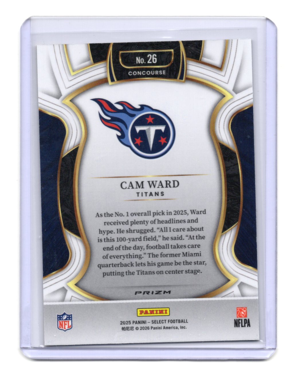 2025 Panini Select Cam Ward Card Green and Yellow Prizm Shock RC Titans