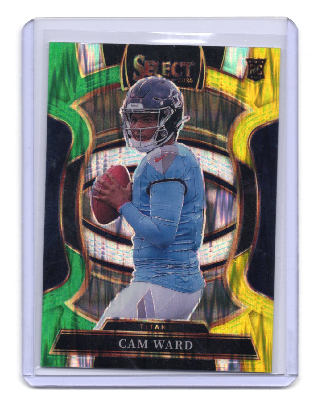2025 Panini Select Cam Ward Card Green and Yellow Prizm Shock RC Titans