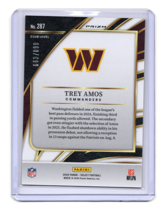 2025 Panini Select Trey Amos Card Copper Prizm Shock SN Commanders /899
