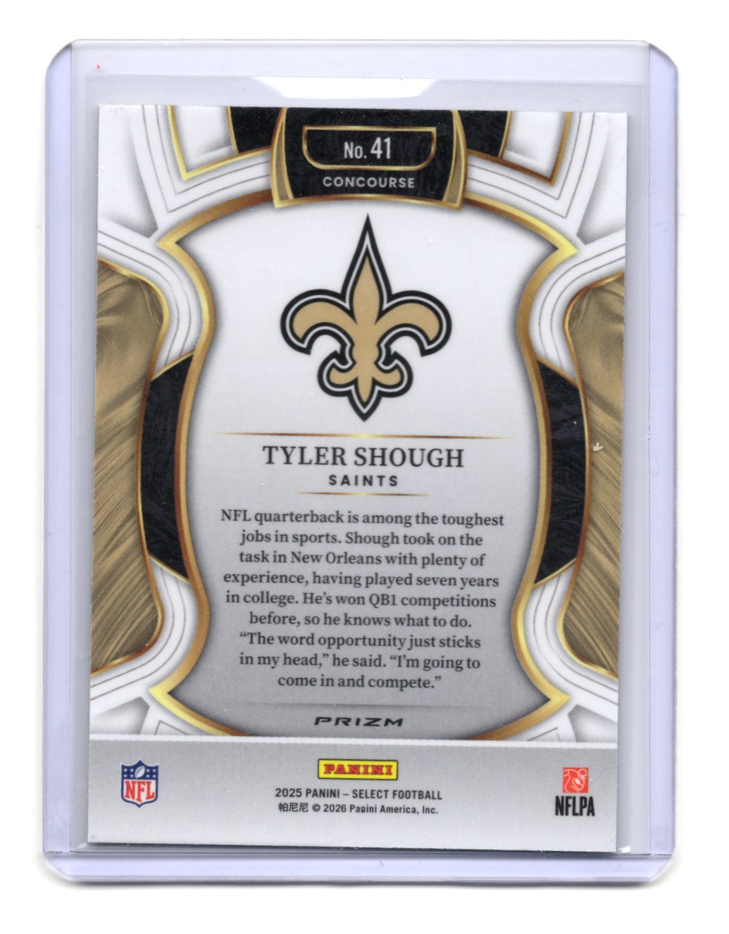 2025 Panini Select Tyler Shough Card Green and Yellow Prizm Shock RC  Saints #41