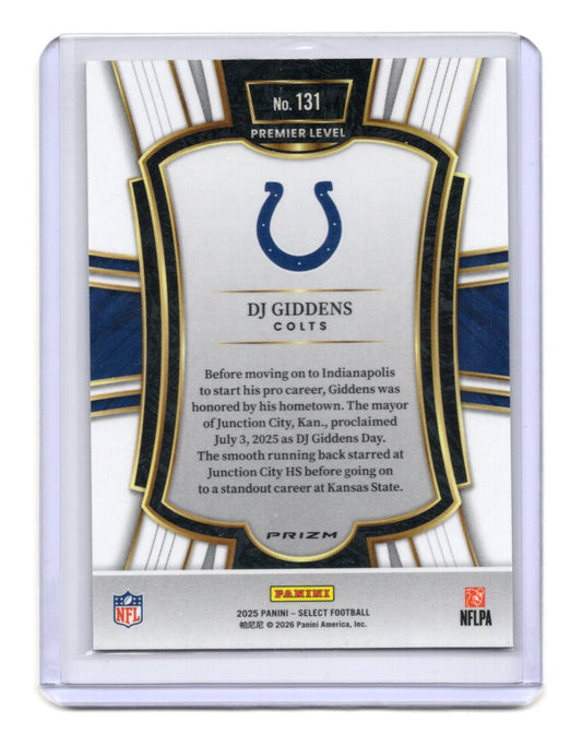 2025 Panini Select DJ Giddens Card Green and Yellow Prizm Shock RC Colts