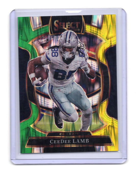2025 Panini Select CeeDee Lamb Card Green and Yellow Prizm Shock Dallas