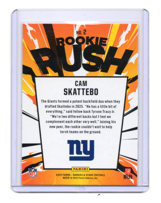 2025 Panini Rookies & Stars Cam Skattebo Card Rookie Rush New York Giants #2