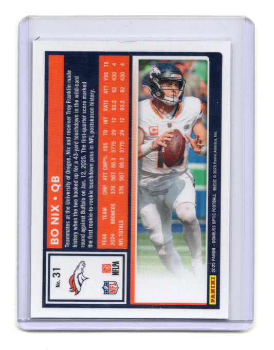 2025 Donruss Optic Bo Nix Card Holo Denver Broncos #31