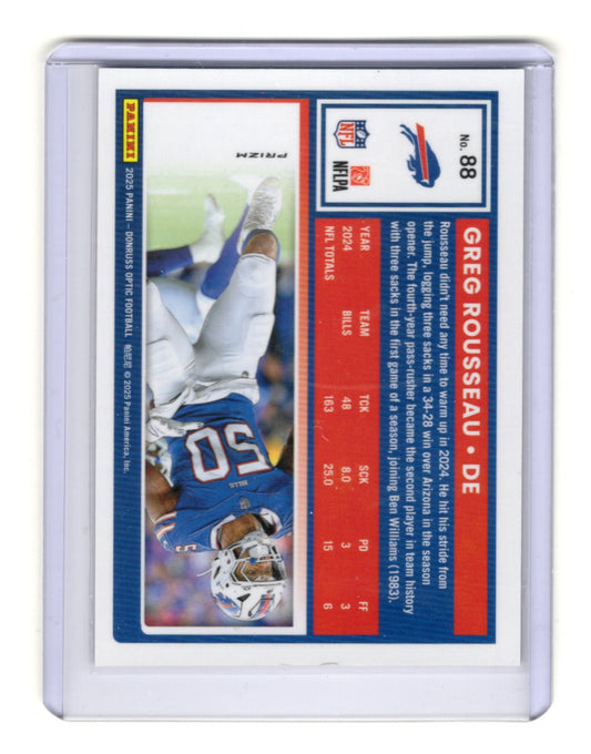 2025 Donruss Optic Greg Rousseau Card Holo Buffalo Bills #88