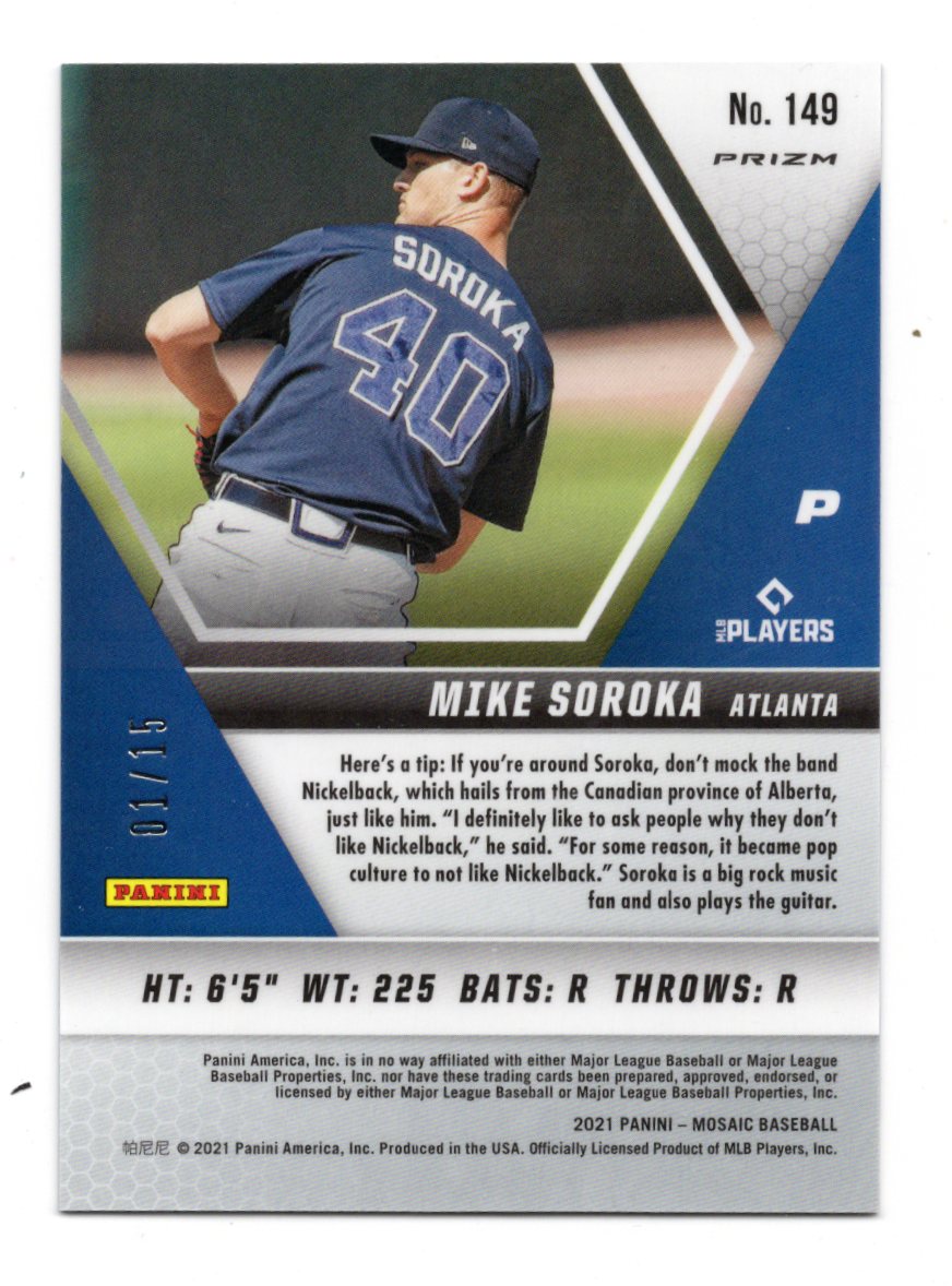 2021 Panini Mosaic Mike Soroka Blue Reactive Mosaic #149 01/15 First Print