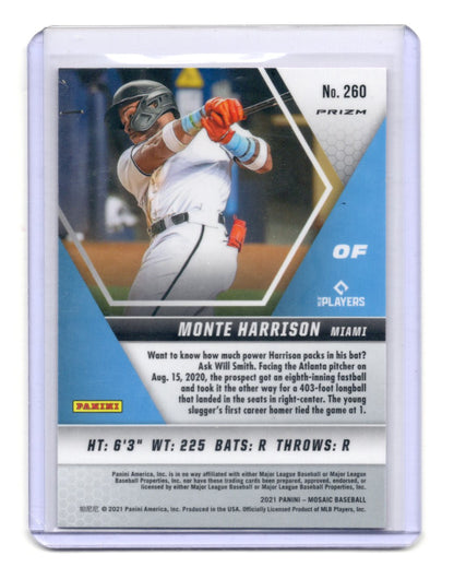 2021 Panini Mosaic Monte Harrison Card Pink Camo RC Miami Marlins #260