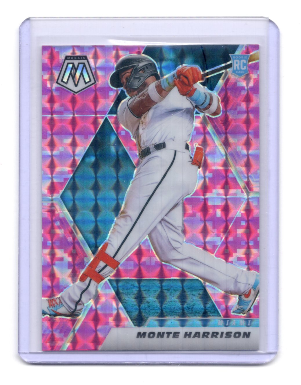 2021 Panini Mosaic Monte Harrison Card Pink Camo RC Miami Marlins #260