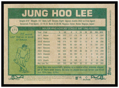 2026 Topps Heritage Jung Hoo Lee Card San Francisco Giants #171