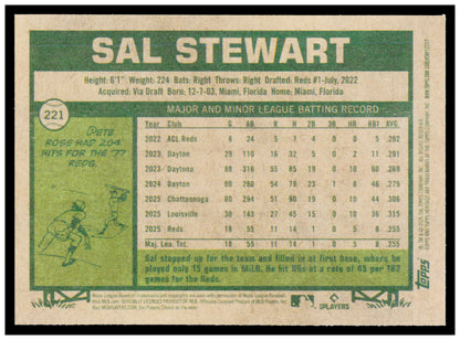 2026 Topps Heritage Sal Stewart Card RC Cincinnati Reds #221