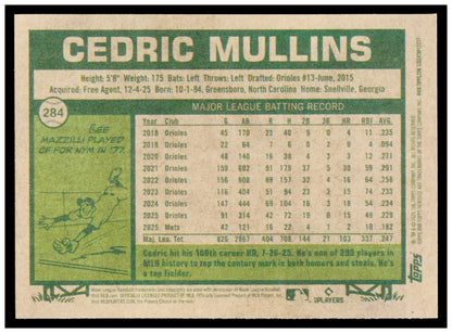 2026 Topps Heritage Cedric Mullins Card Tampa Bay Rays #284