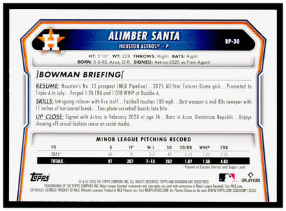 2026 Bowman Alimber Santa Card Prospects Houston Astros #BP-30