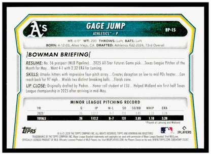 2026 Bowman Gage Jump Card Prospects Athletics #BP-15