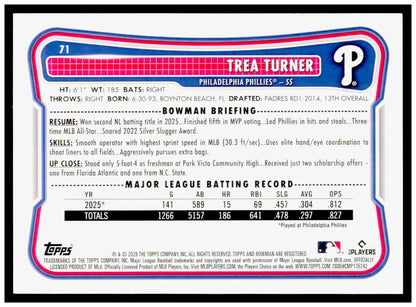 2026 Bowman Trea Turner Card Philadelphia Phillies #71