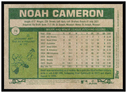 2026 Topps Heritage Noah Cameron Card Kansas City Royals #78