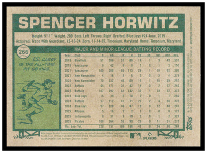 2026 Topps Heritage Spencer Horwitz Card Pittsburgh Pirates #266