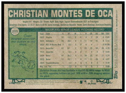 2026 Topps Heritage Christian Montes De Oca Card RC Arizona Diamondbacks #205