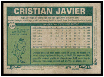 2026 Topps Heritage Cristian Javier Card Houston Astros #330