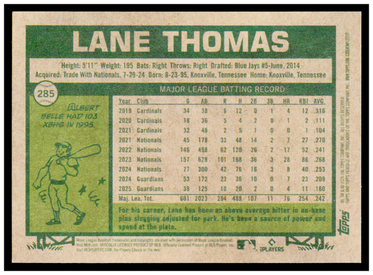 2026 Topps Heritage Lane Thomas Card Cleveland Guardians #285