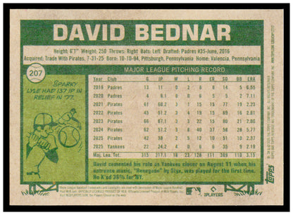 2026 Topps Heritage David Bednar Card New York Yankees #207
