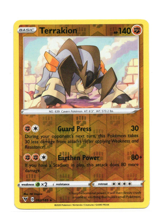 Pokemon Vivid Voltage Terrakion Card Rare Reverse Holo #092/185