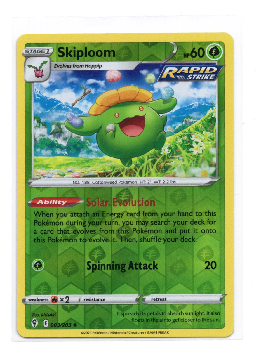 Pokemon Evolving Skies Skiploom Card Reverse Holo #003/203
