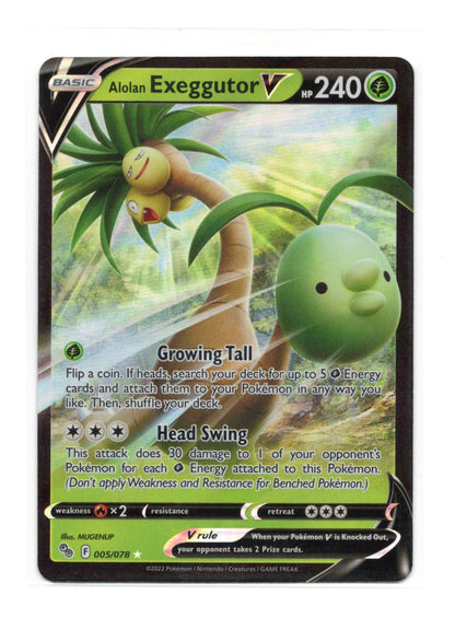 Pokemon GO Alolan Exeggutor V Card Ultra Rare,Holo #005/078