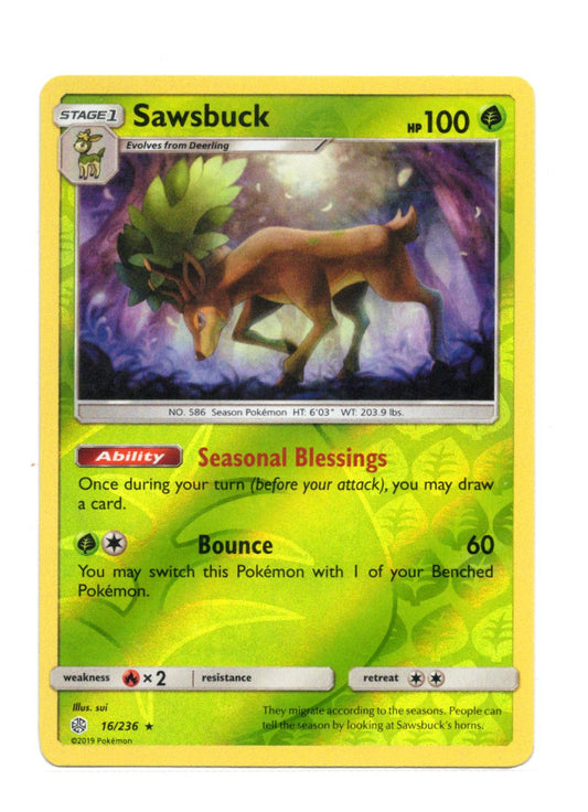 Pokemon Cosmic Eclipse Sawsbuck Card Holo Rare,Holo #16/236
