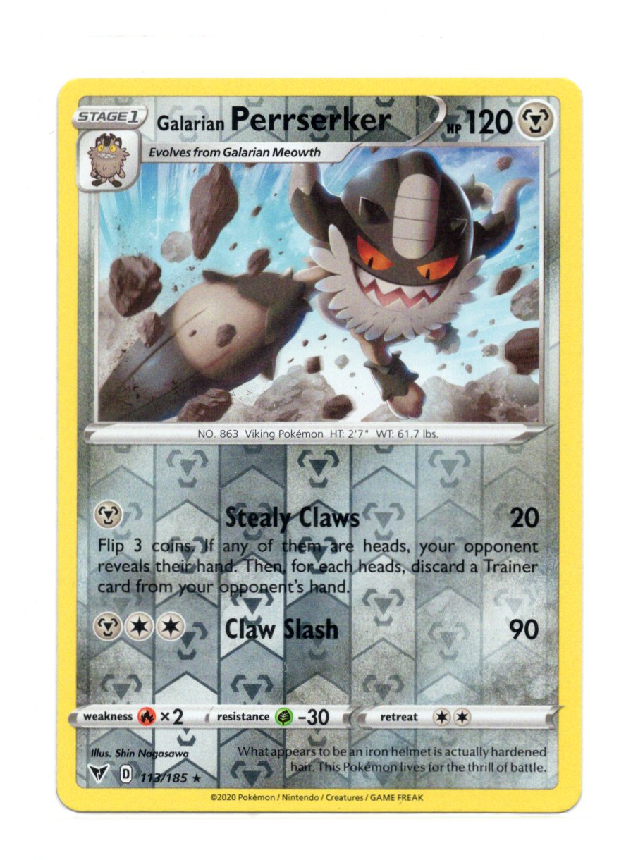 Pokemon Vivid Voltage Galarian Perrserker Card Rare Reverse Holo #113/185