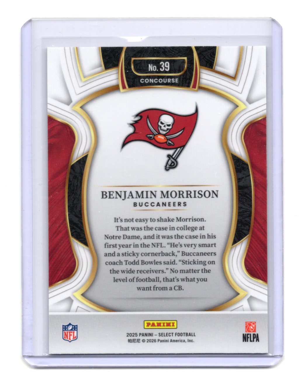 2025 Panini Select Benjamin Morrison Card RC Tampa Bay Buccaneers #39