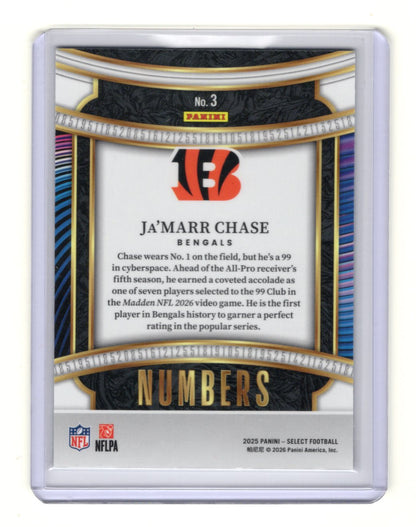 2025 Panini Select Ja'Marr Chase Card Select Numbers Cincinnati Bengals #3