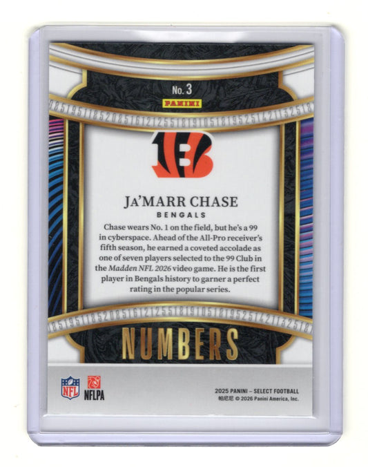 2025 Panini Select Ja'Marr Chase Card Select Numbers Cincinnati Bengals #3