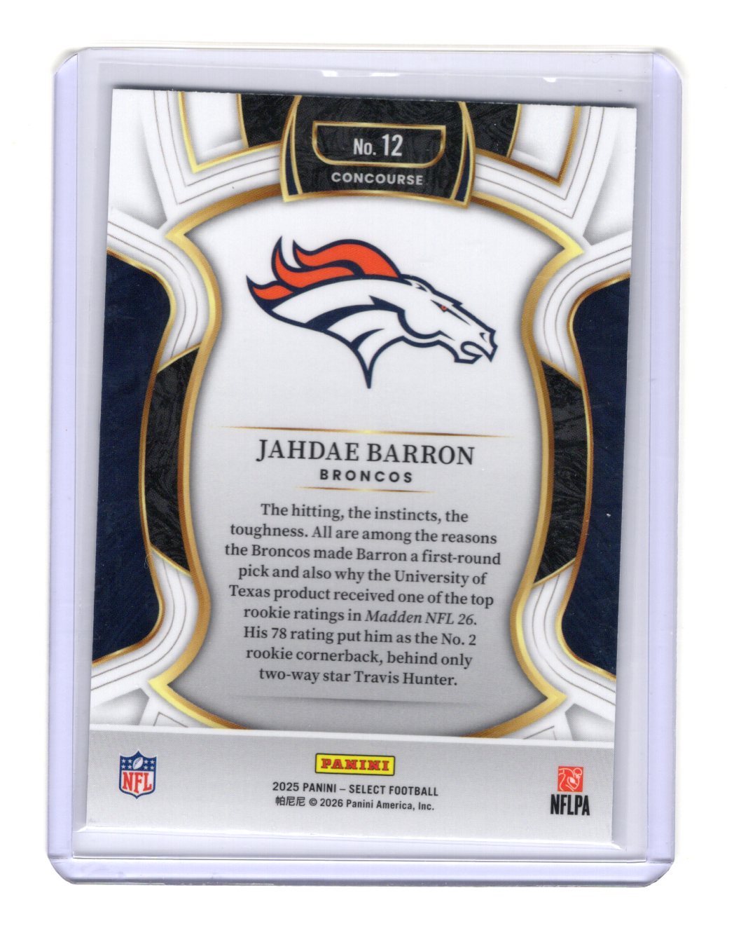 2025 Panini Select Jahdae Barron Card RC Denver Broncos #12